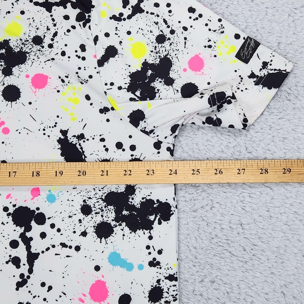 Sunday Swagger Polo Shirt Mens XL White Paint Splatter Golf Stretch Performance - Picture 9 of 12